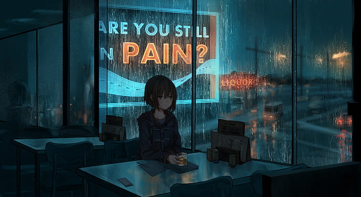 Creepy Anime Girl, rain, alone, window, anime Free HD Wallpaper