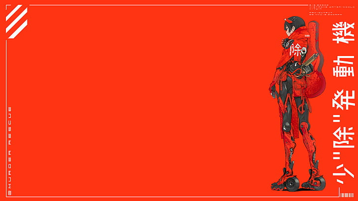 Cyberpunk Character Concept Art, fantasy girl, simple background, hoods, red Free HD Wallpaper