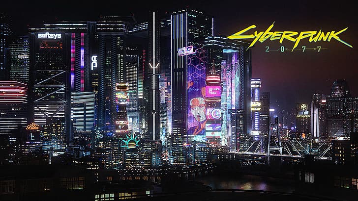 Cyberpunk Night City Art, cyberpunk, cyberpunk 2077, bridge, night,