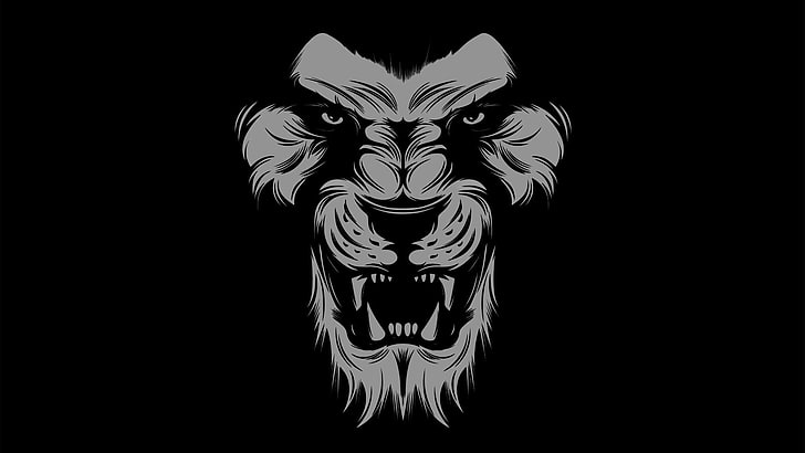 Dark Lion, drawing, roar, big cat, animal Free HD Wallpaper