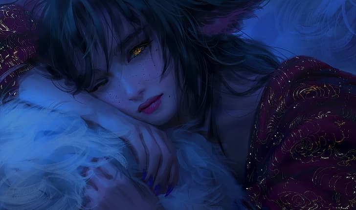 digital art, video game characters, nixeu, ahri league of legends Free HD Wallpaper