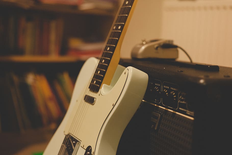 Fender Strat, retro styled, machinery, indoors, communication Free HD Wallpaper