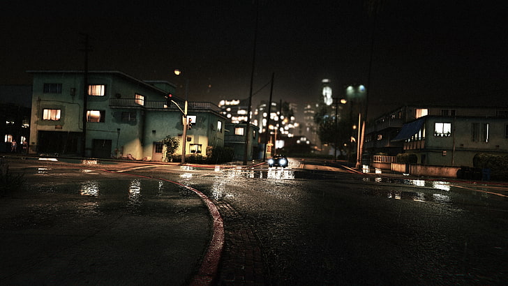 Grand Theft Auto 5 Michael, night, traffic, dusk, outdoors Free HD Wallpaper