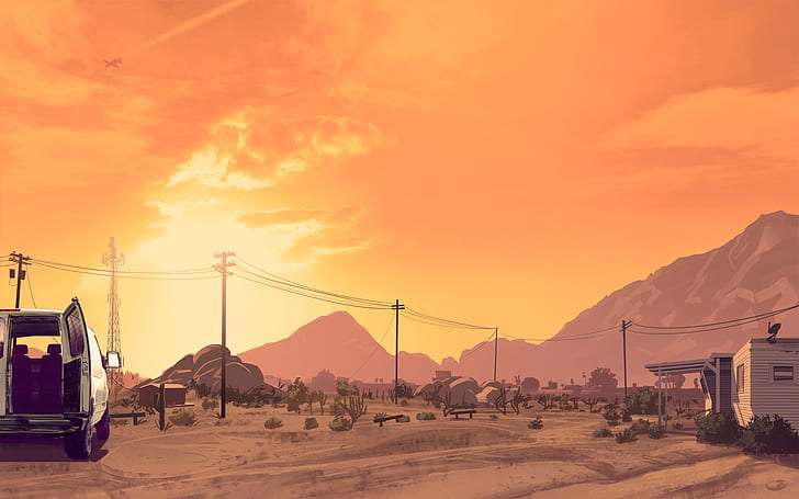 Grand Theft Auto V Los Santos, power lines, grand theft auto online, art, gta5