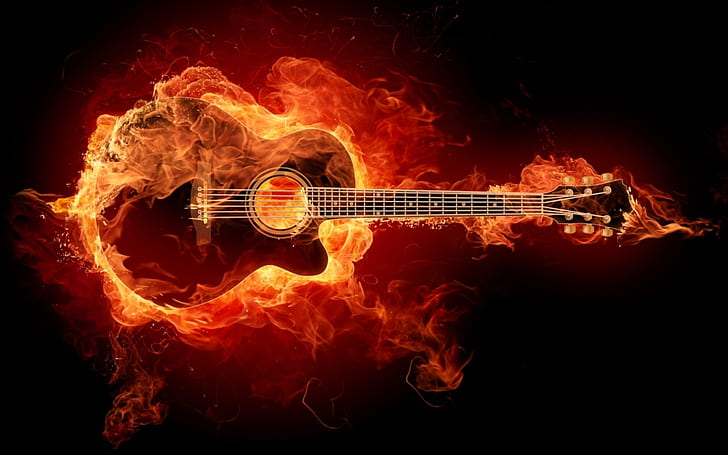 Guitar Fire Pit, acoustic, guitar, fire, flame Free HD Wallpaper