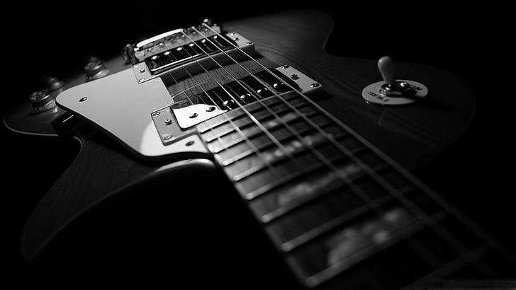 Guitar Silhouette Black and White, monochrome, abstract, guitars, paul Free HD Wallpaper