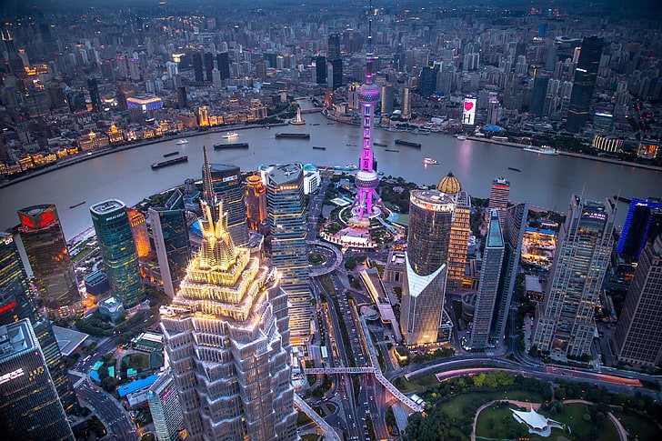 Hong Kong 1, tall  high, illuminated, night, evening