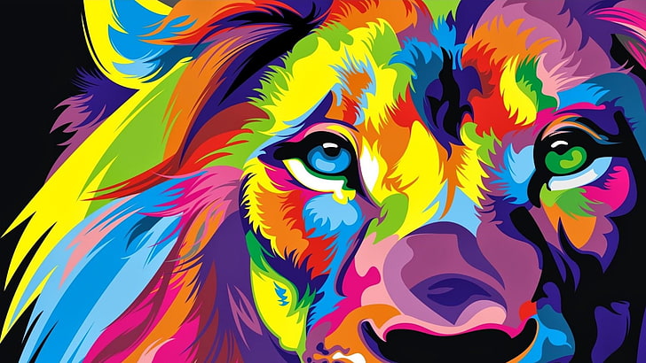 Lion Canvas Art, festival, abstract, multi colored, art and craft Free HD Wallpaper