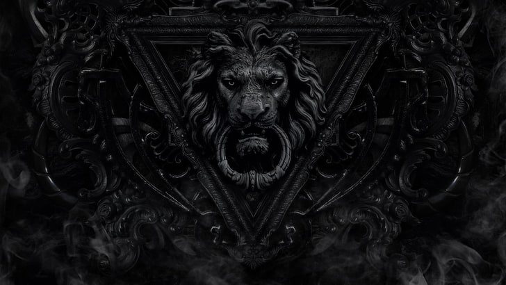 Lion Head Door Knocker, decoration, lion, knocker, black and white