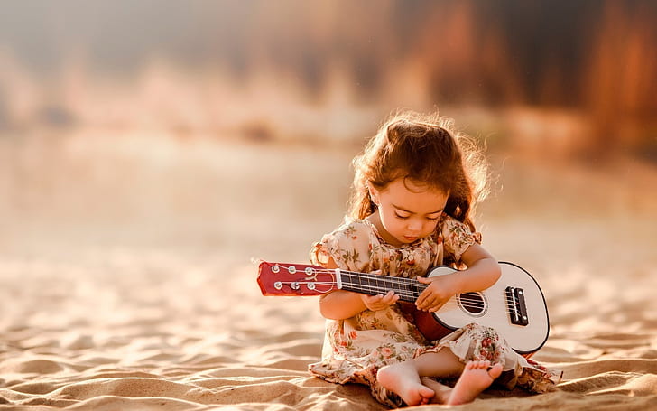 Little Girl Playing Toys, little, girl, guitar, cute Free HD Wallpaper