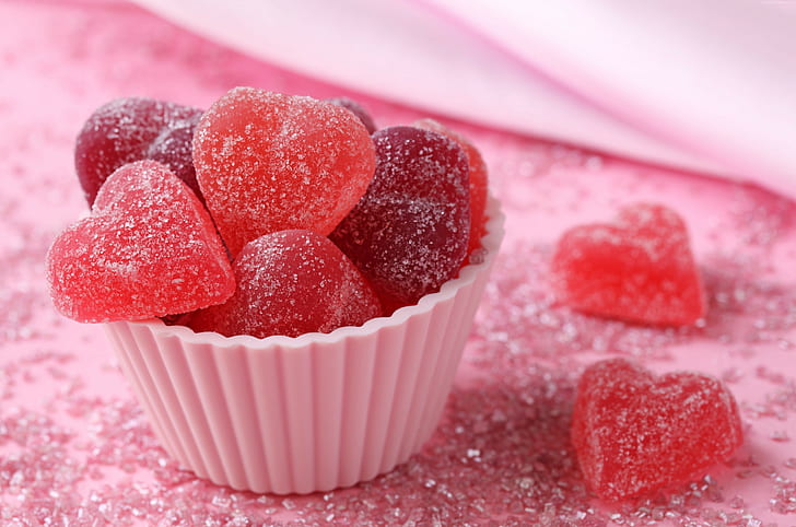 Love Pink iPhone, love hearts, candy, fruit jellies Free HD Wallpaper