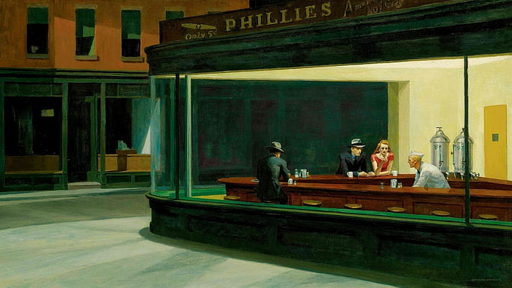 Nighthawk Painting Edward Hopper, nighthawks, edward hopper, classic art, restaurant Free HD Wallpaper