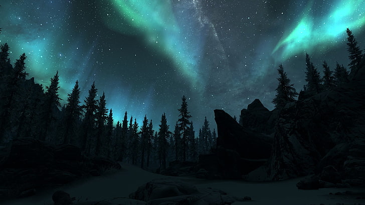 Northern Lights, low angle view, environment, travel, the elder scrolls v skyrim Free HD Wallpaper