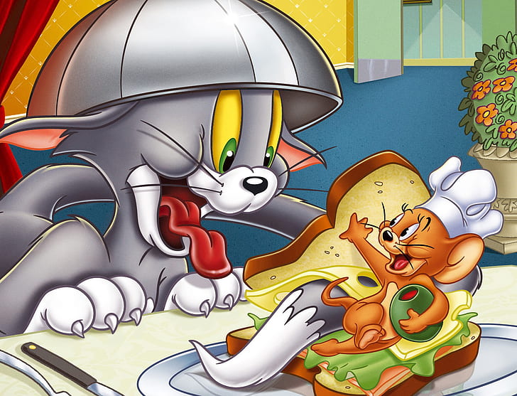 Old Tom and Jerry, chasing, jerry, house, bread Free HD Wallpaper