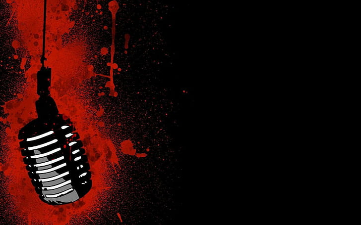 paint splatter, microphone, red, black Free HD Wallpaper