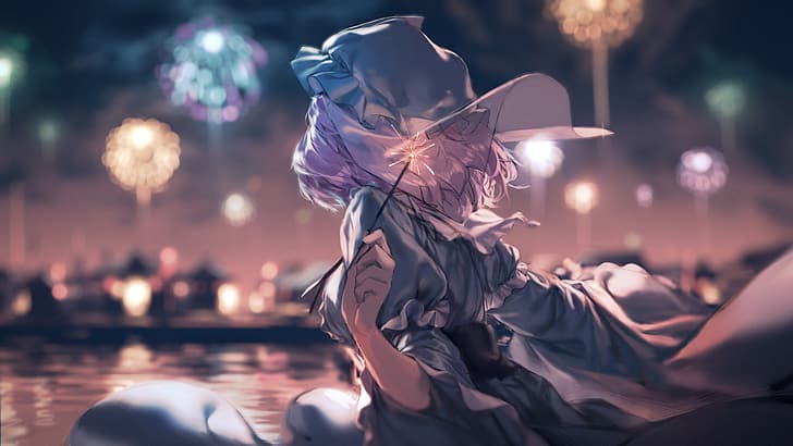 pink hair, river, anime, anime girls Free HD Wallpaper