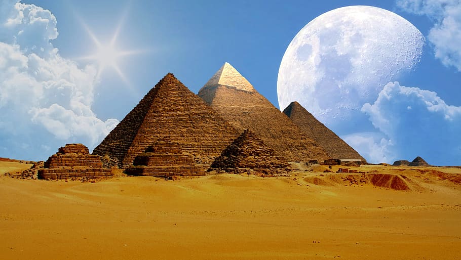Pyramids of Giza Aliens, moonlight, egyptian, fantasy world, grave Free HD Wallpaper