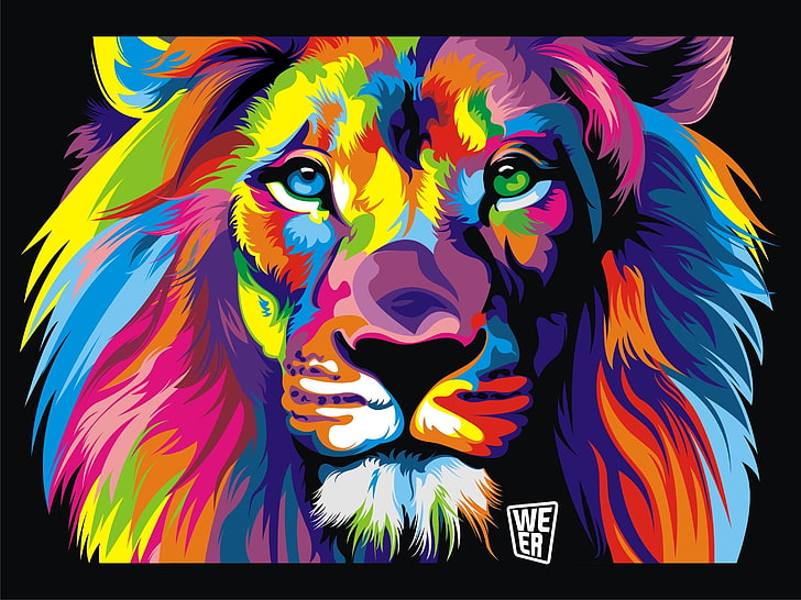 Rainbow Lion Painting, statue, male likeness, representation, painting Free HD Wallpaper