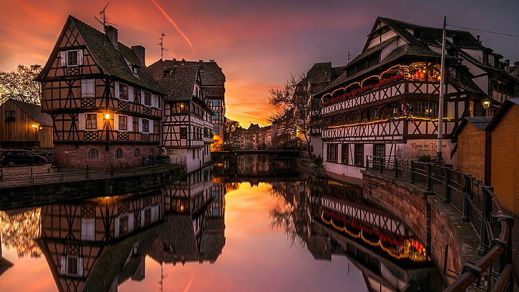 Restaurant, sky, city, strasbourg, evening Free HD Wallpaper