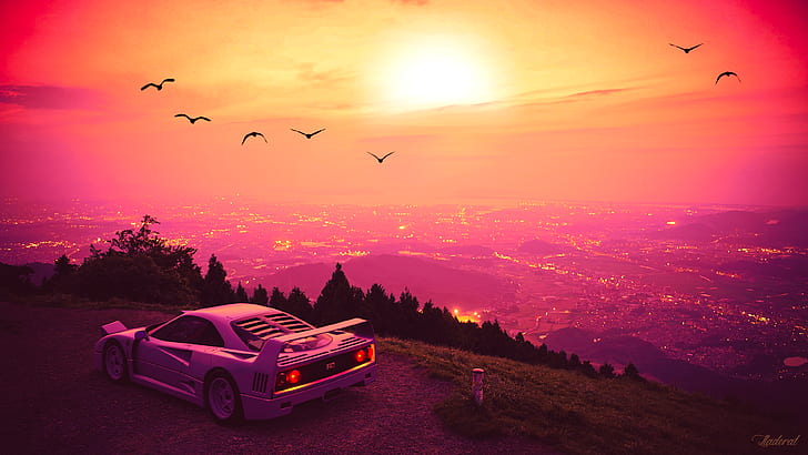 Retro Laptop, grand theft auto vice city, ferrari, ferrari f40, retro car Free HD Wallpaper