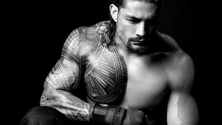 Roman Reigns Tattoo Design, looking, adult, strength, one person