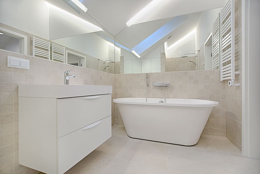 Small Bathrooms with Tub Shower Combo Renovation, no people, minimalist, domestic bathroom, tiled floor Free HD Wallpaper