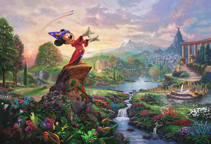 Walt Disney HD, mickey, thomas kinkade, plant, fantasia Free HD Wallpaper