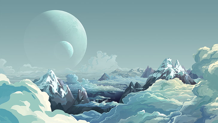 Alien Planet Artwork, minimalism, moon, artwork, nonurban scene Free HD Wallpaper