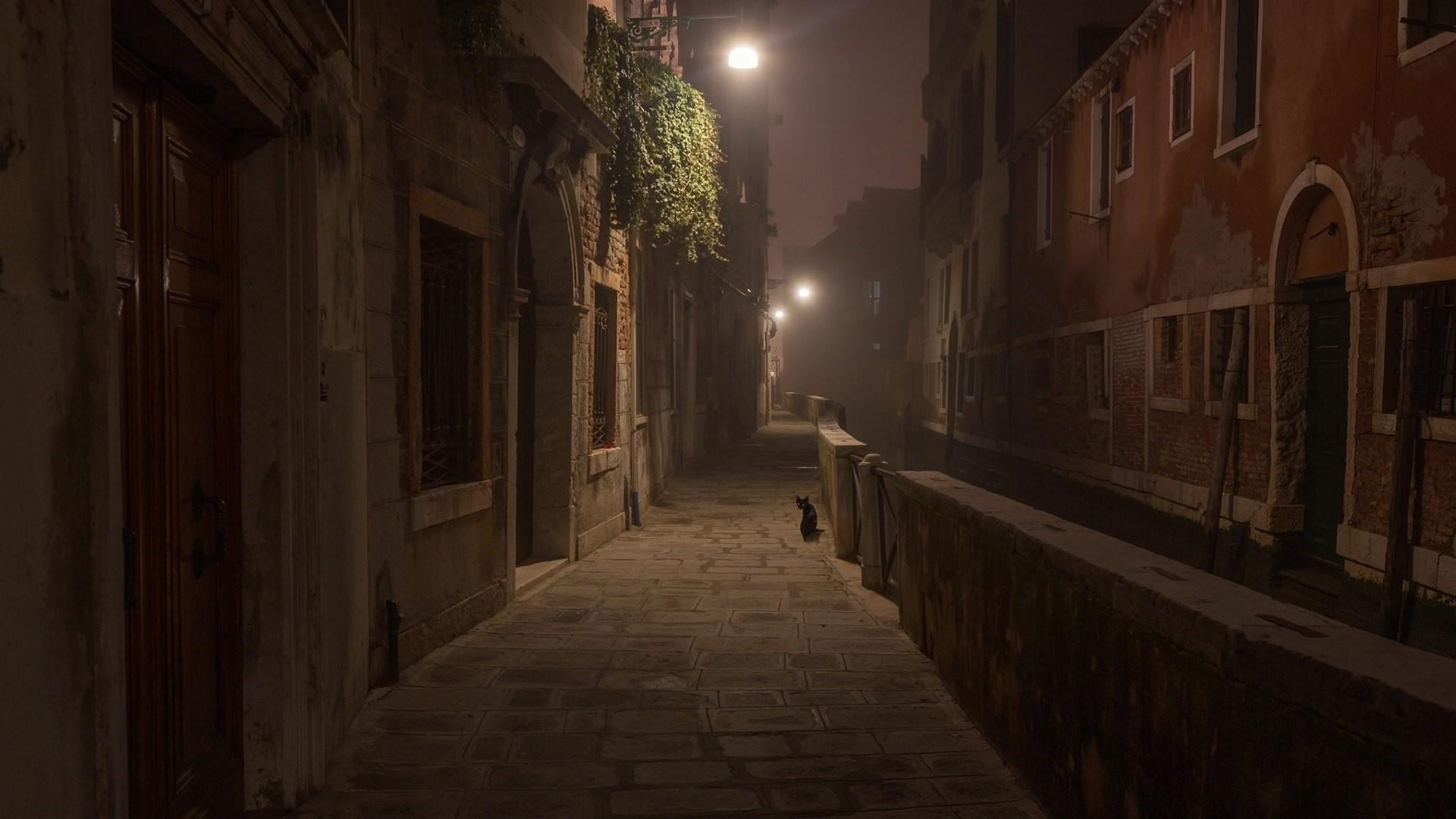 alley, outdoors, lighting, street light