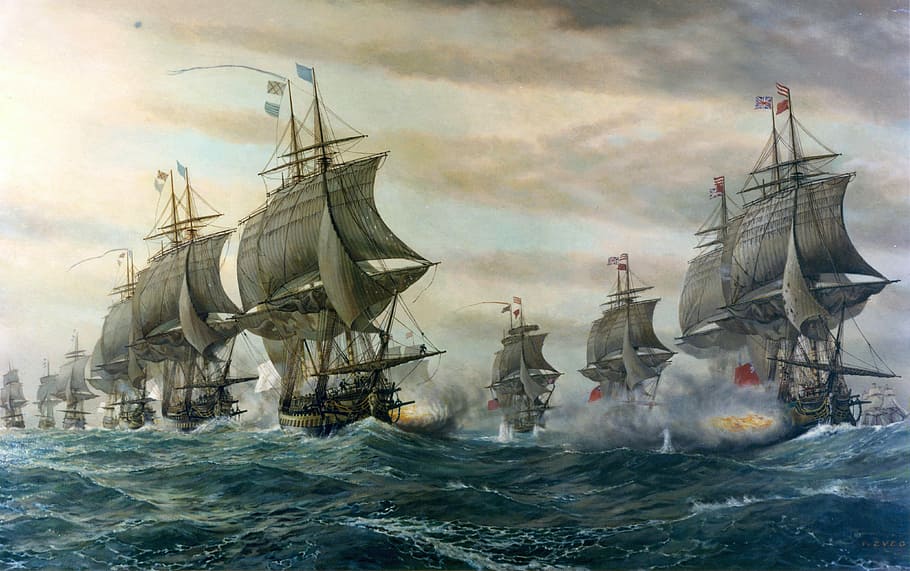 American Revolutionary War Naval Battles, power in nature, chesapeake, tall ship, artwork Free HD Wallpaper