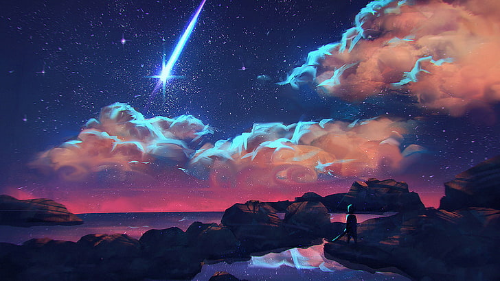 Anime Night Sky Art, scenics  nature, constellation, no people, sea Free HD Wallpaper