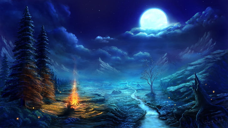 Anime Night Sky Drawing, forest, underwater, water, storm Free HD Wallpaper