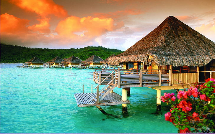 Bora Bora Tahiti, luxury, polynesia, tahiti, bungalows Free HD Wallpaper