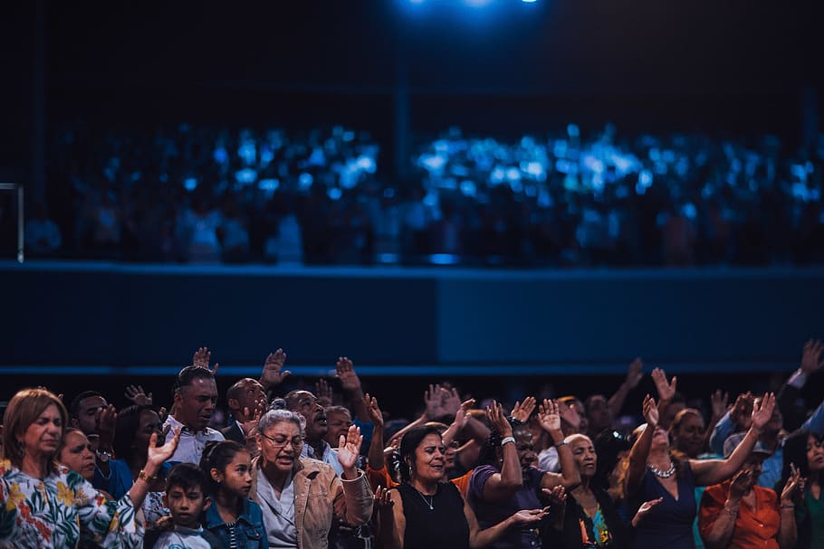 Christianity Worship, stadium, wear, cheerful, young women