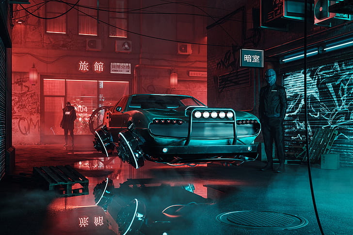 Cyber Car, futuristic armor, urban, futuristic, water