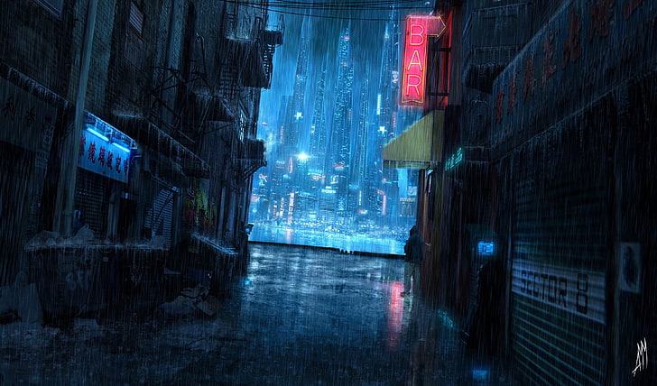 Cyberpunk New York, light  natural phenomenon, abstract, alley, futuristic Free HD Wallpaper