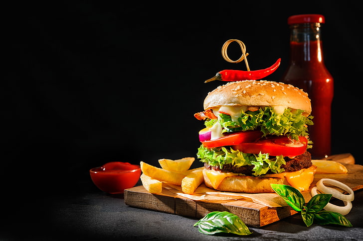 Fast Food Burger and Fries, life, still, burger, hamburger Free HD Wallpaper