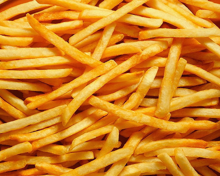 French Fries, prepared potato, fast food, carbohydrate  food type, orange color Free HD Wallpaper