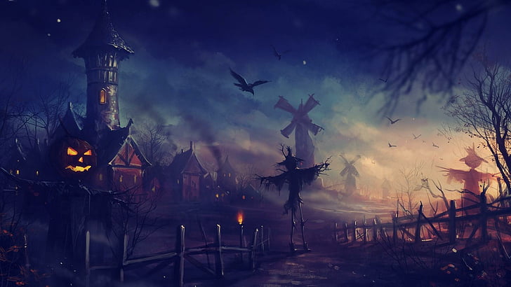 Halloween Night Recipes, celebration, scarecrow, fence, pumpkin Free HD Wallpaper