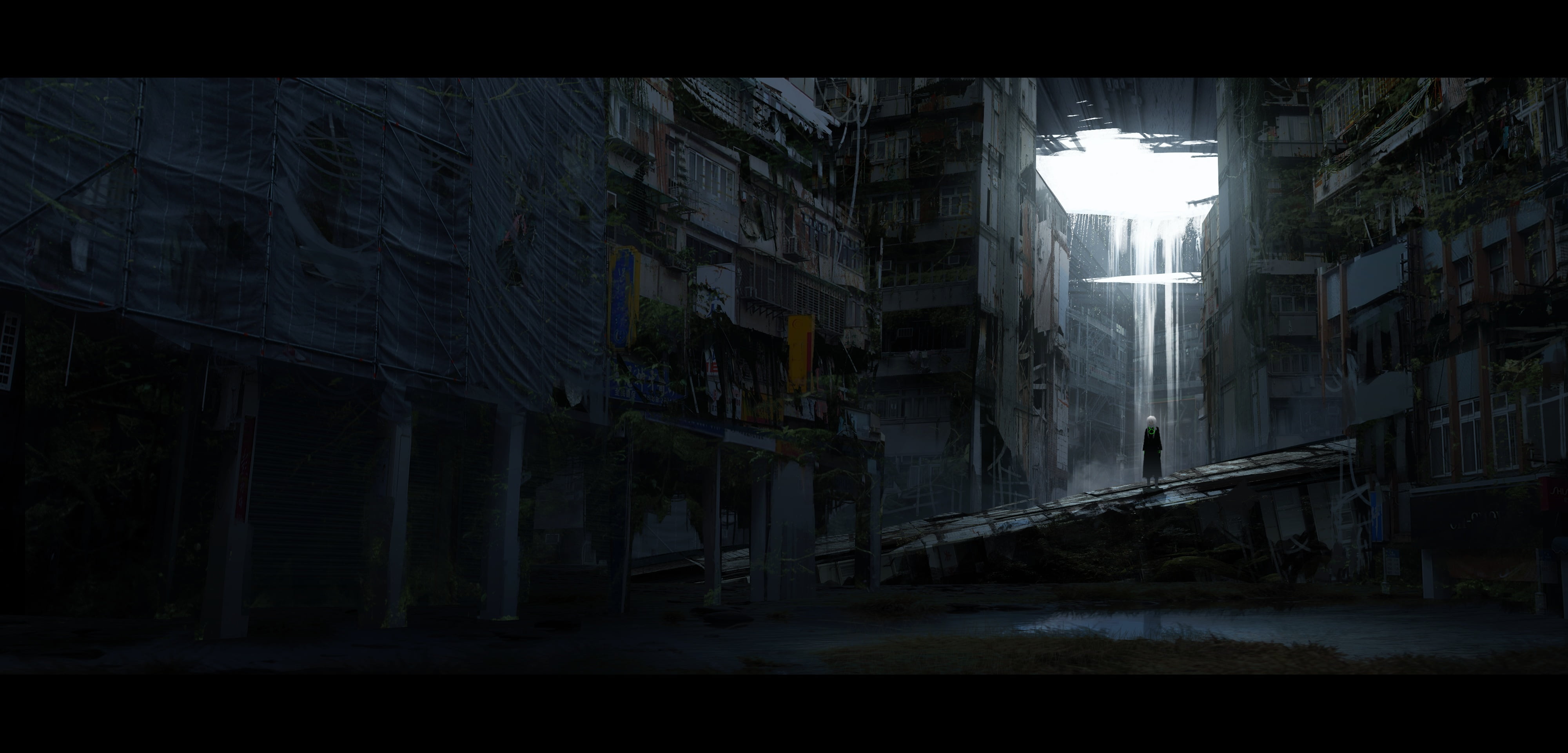 Horror Anime, alley, emotion, city, road