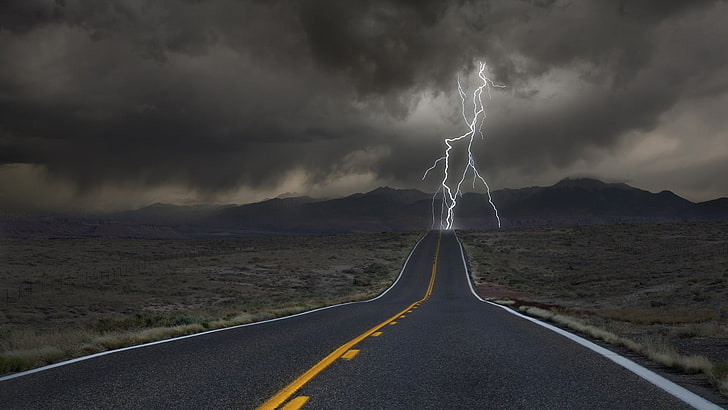 Lightning Storm Photography, mountains, asphalt, scenics  nature, highway Free HD Wallpaper