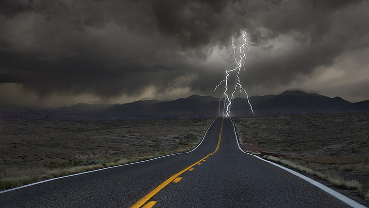 Lightning Storm Photography, mountains, asphalt, scenics  nature, highway