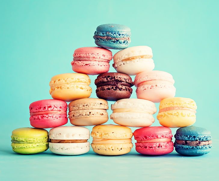 Macaron, food, colored background, french culture, refreshment Free HD Wallpaper