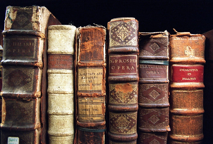 Old Books Collection, indoors, leather, in a row, literature Free HD Wallpaper