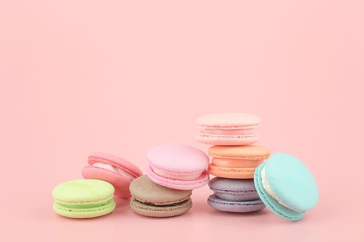 Rainbow Pastel Macaroons, dessert, colorful, macaron, french Free HD Wallpaper