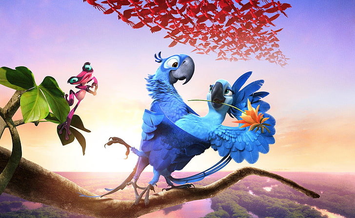 Rio 2 Movie Characters, parrot, animals in the wild, blue, plant part Free HD Wallpaper