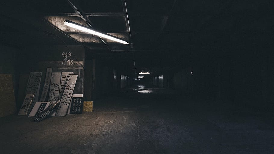 spooky, absence, wood  material, parking garage Free HD Wallpaper