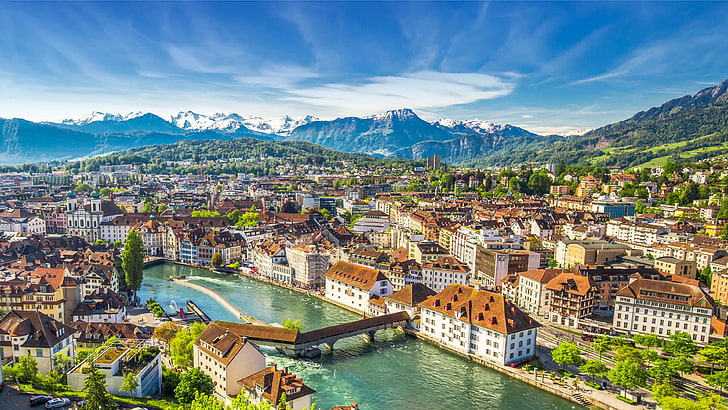 Switzerland HD, cityscape, bridge  man made structure, town, tablet Free HD Wallpaper