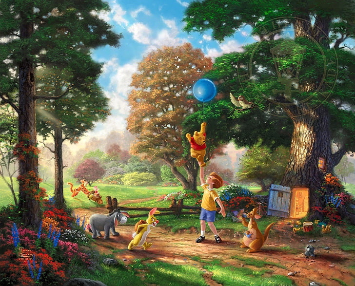 Thomas Kinkade Winnie the Pooh, all, donkey, day, animal Free HD Wallpaper