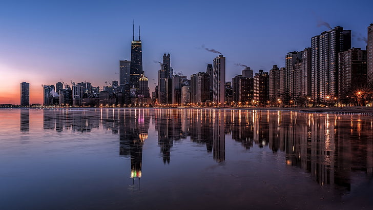 Aesthetic Modern Laptop, united states, dusk, skyscrapers, chicago Free HD Wallpaper